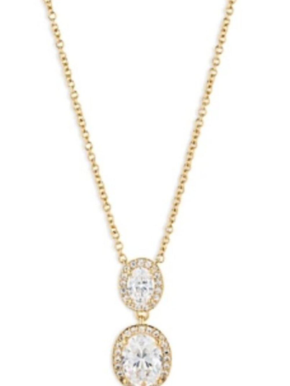 Nadri Oval Halo Drop Necklace in 18K Gold Plated or Rhodium Plated